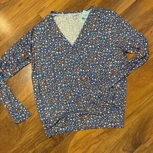 LOFT Blue Floral V-Neck Top